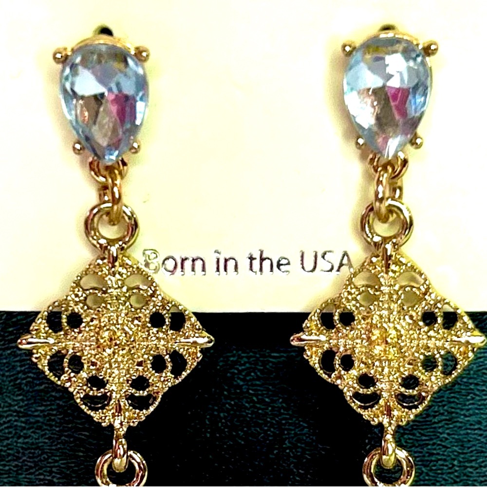 Mia Collection Gold tone and rhinestone earrings New. NEVER WORN.